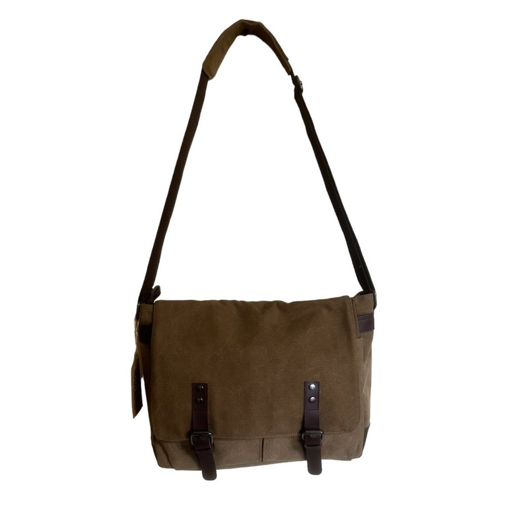 Old School Styled Traditional Waxed Canvas Messenger Bag Adjustable Strap NWT